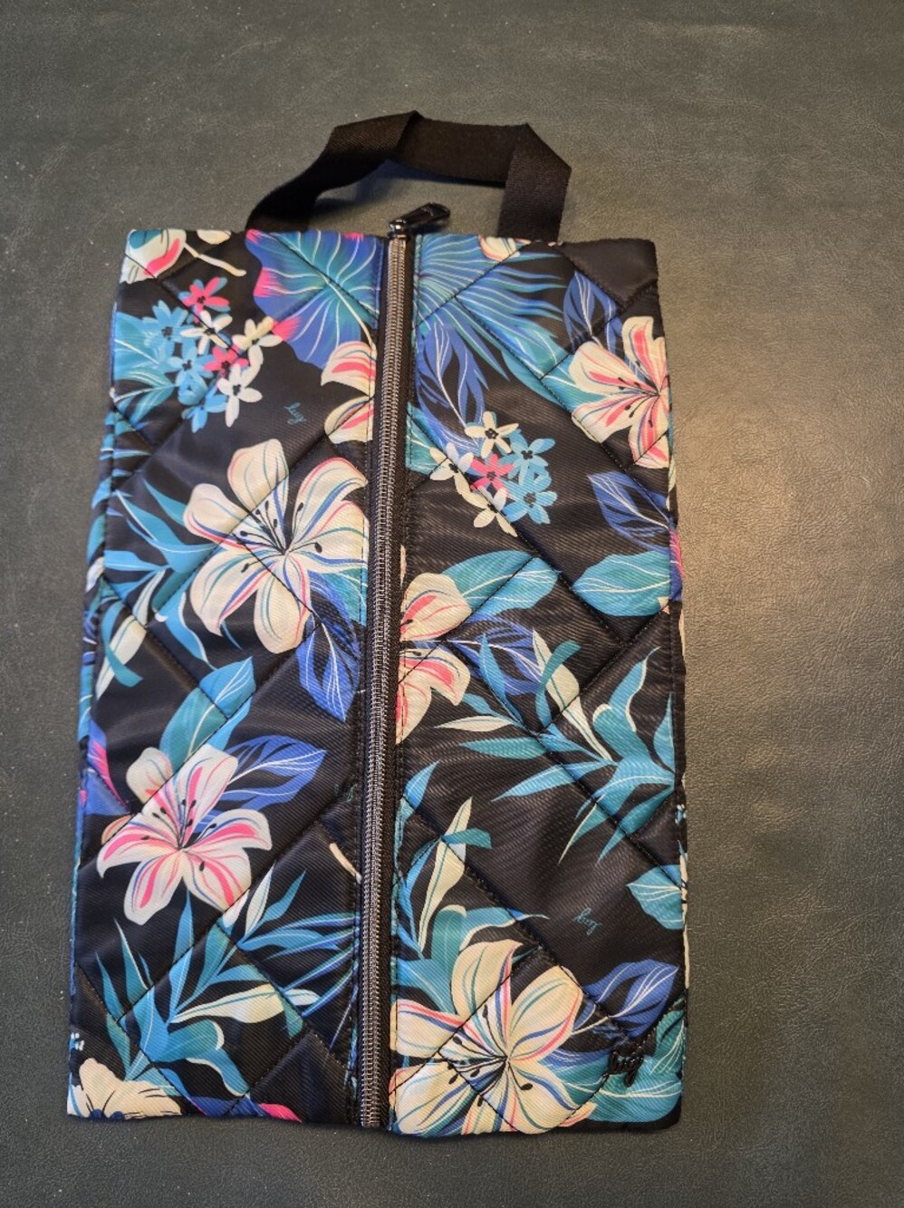 Lug Women’s Floral Quilted Tote Bag - Black with Blue & Pink Accents